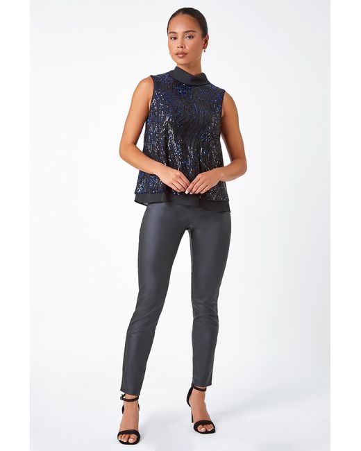 Roman Petite Blue Sequin Roll Neck Top