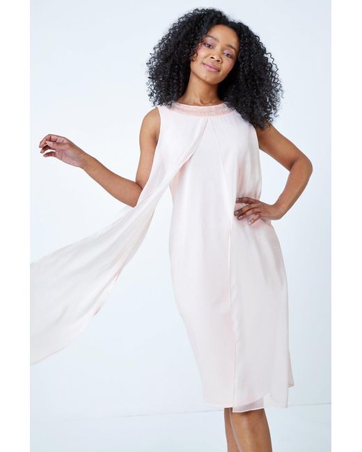 Roman Petite White Embellished Chiffon Dress