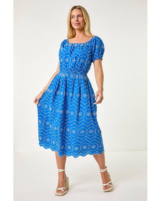 Roman Petite Blue Contrast Embroidery Dress
