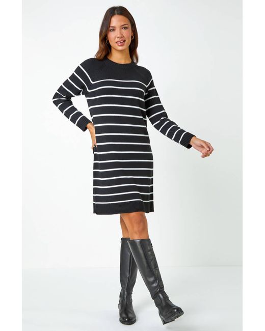 Roman Black Stripe Print Knitted Jumper Dress