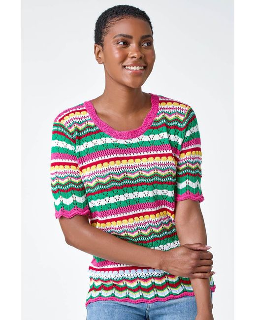 Roman White Wave Print Knitted Cotton Top