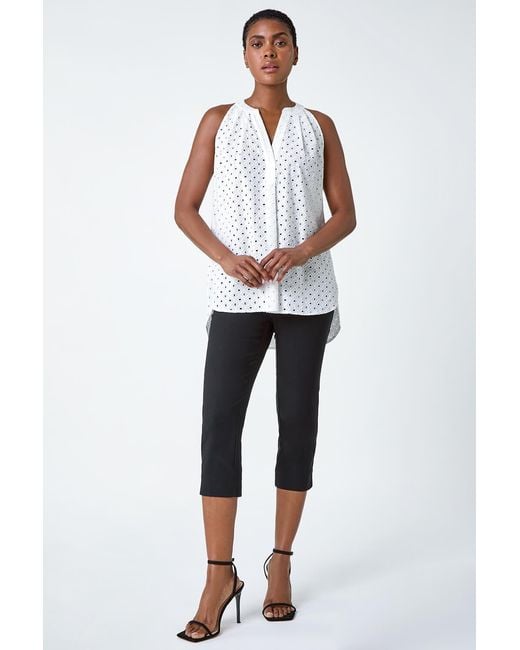 Roman White Broderie V-Neck Cotton Tunic Top