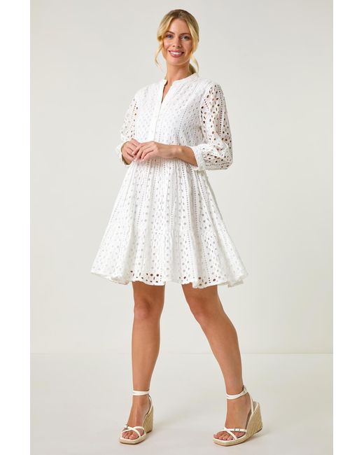 Roman Petite White Broderie Tiered Dress