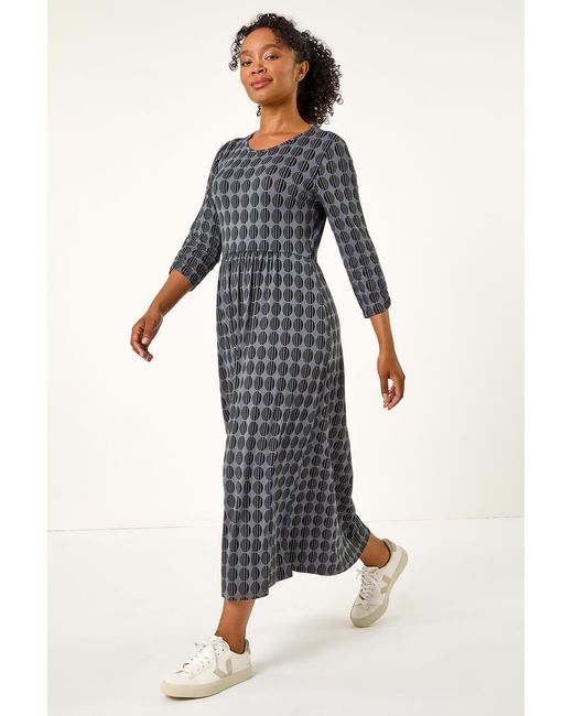 Roman Petite Gray Geometric Spot Midi Dress