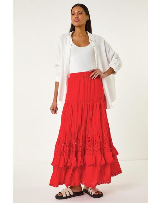 Roman Broderie Tiered Maxi Skirt