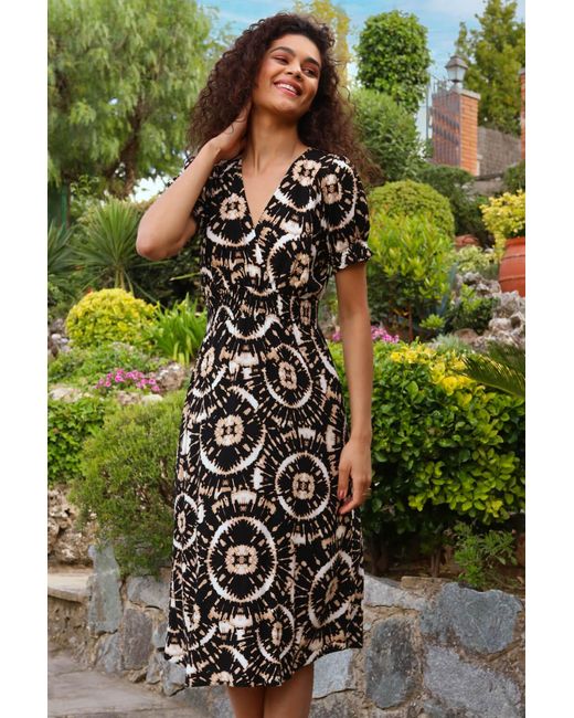 Roman Black Tie Dye Fit And Flare Midi Dress