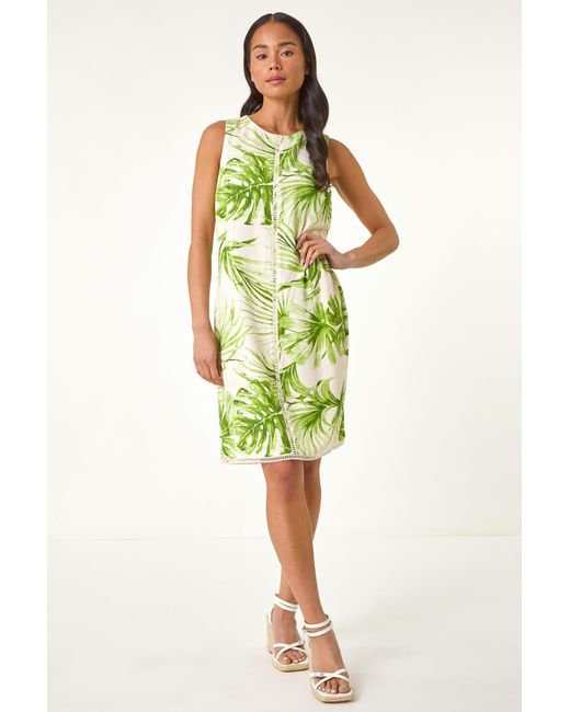 Roman Petite Green Tropical Sleeveless Dress