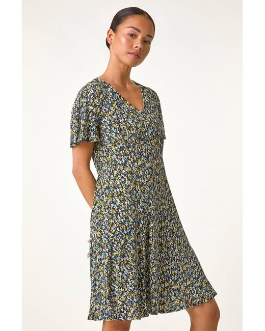 Roman Petite Green Floral Crinkle Dress