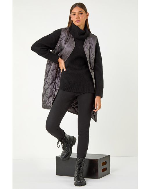 Roman Black Quilted Collarless Buttoned Gilet