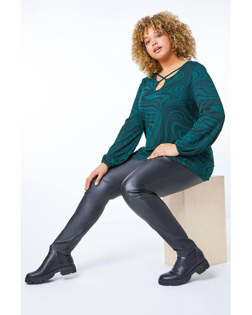 Roman Curve Black Faux Leather Elastic Waist Trousers