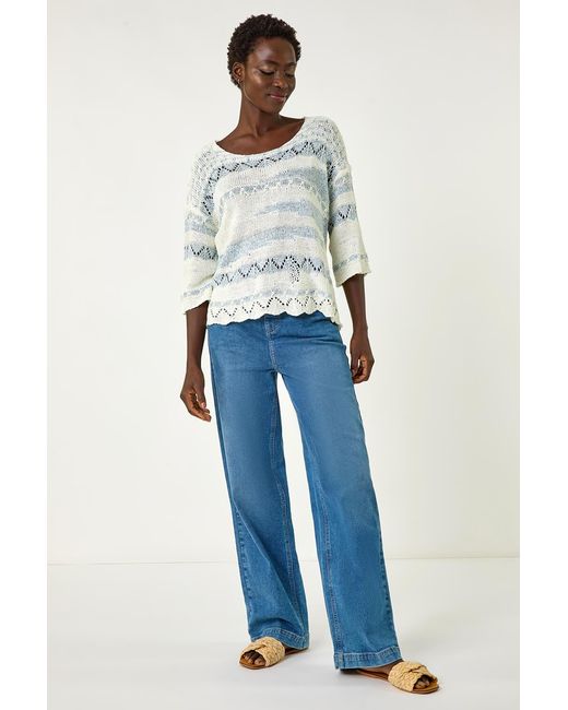Roman Blue Textured Crew Neck Knit Jumper