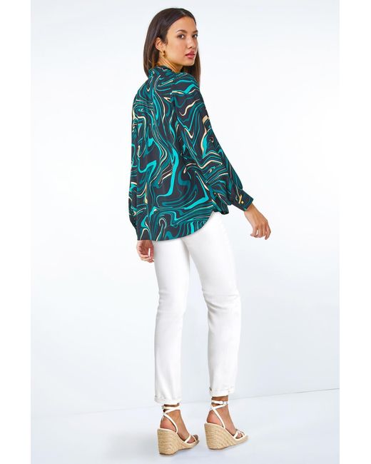 Roman Blue Metallic Marble Print Overshirt