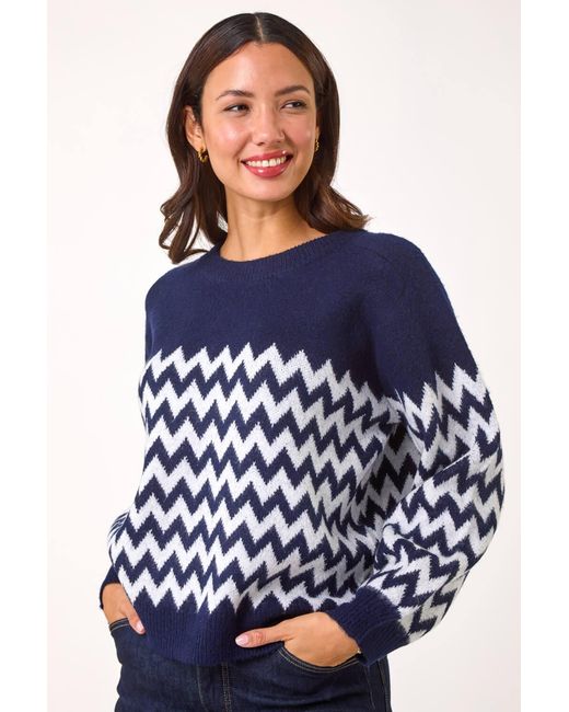 Roman Blue Zig Zag Knitted Jumper