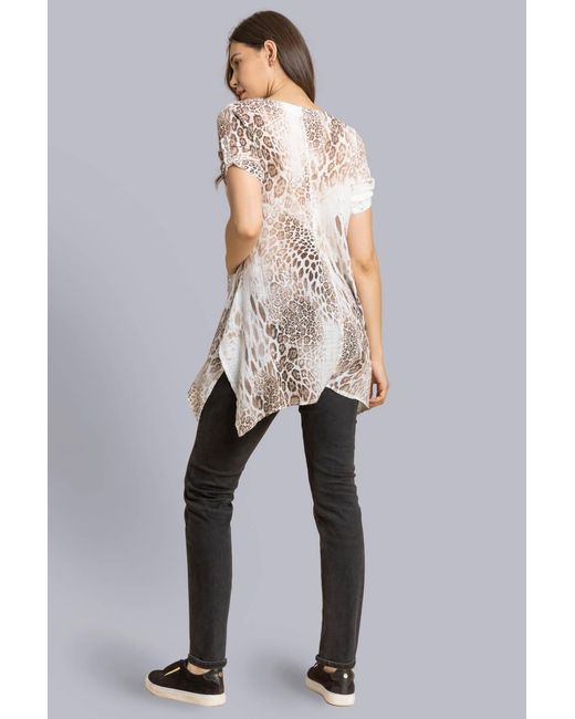 Roman Brown Animal Print Hanky Hem Tunic Top