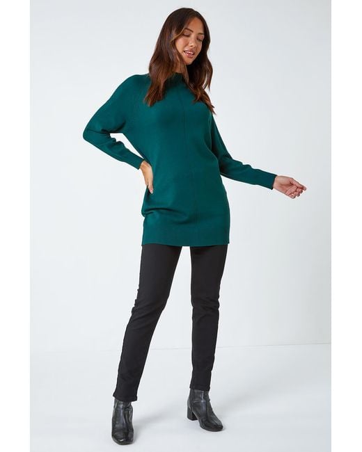 Roman Green Longline High Neck Tunic Jumper