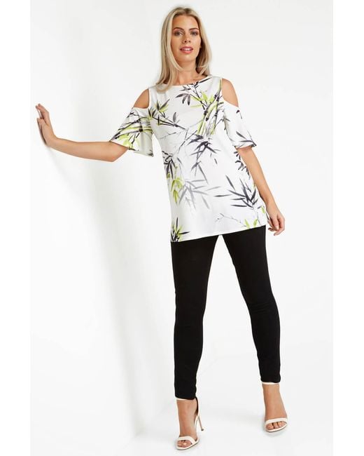 Roman White Floral Cold Shoulder Top