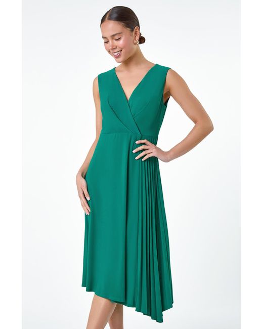 Roman Green Originals Petite Pleat Detail Stretch Wrap Dress