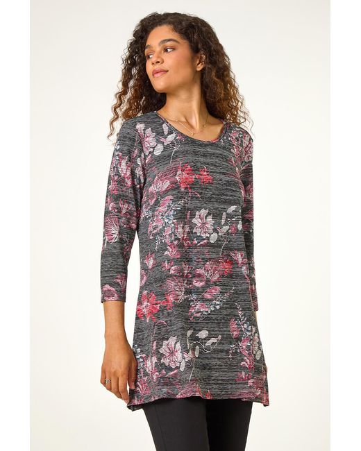 Roman Red Stretch Floral Print Tunic
