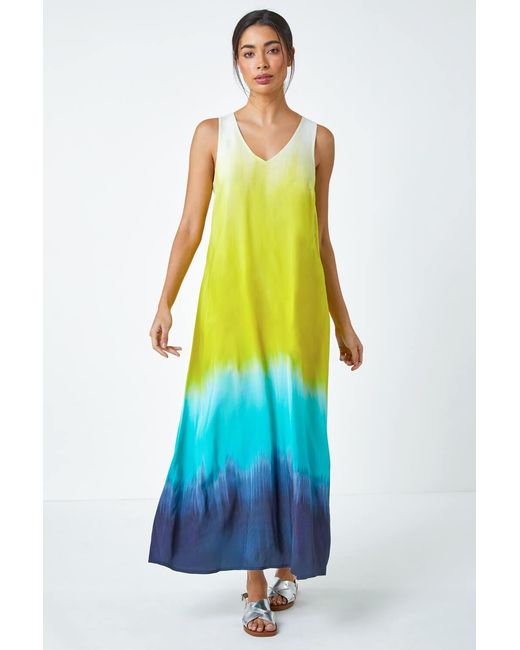 Roman White Sleeveless Ombre Midi Dress