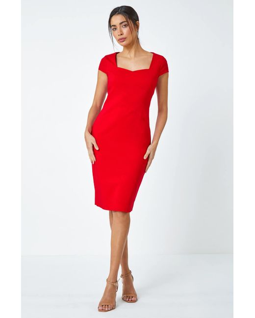 Roman Red Sweetheart Neck Fitted Stretch Dress