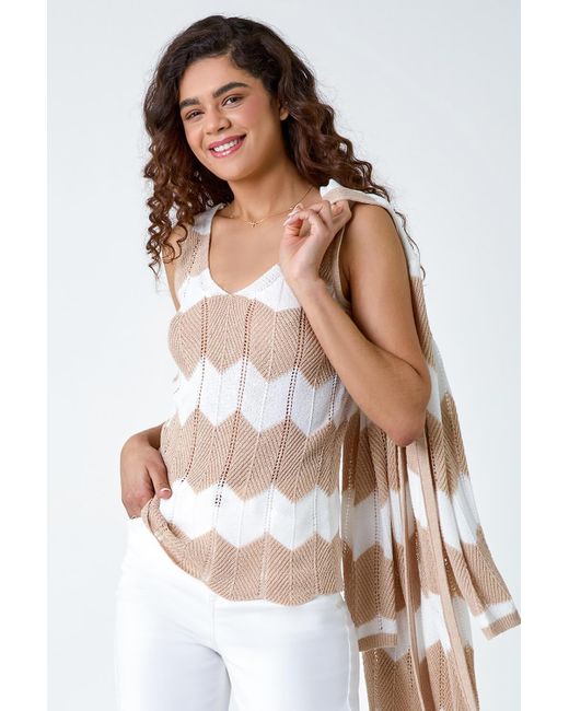 Roman White Chevron Stripe Knit Top