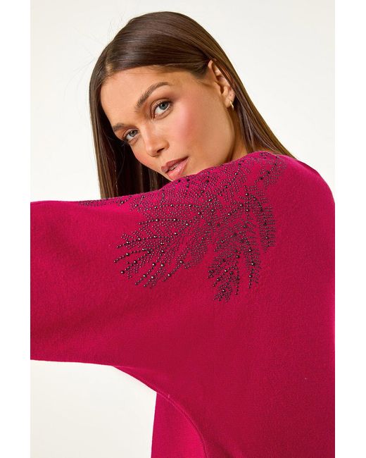 Roman Red Leaf Hotfix Batwing Knit Jumper