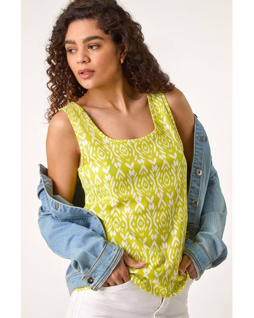 Roman Yellow Ikat Print Textured Vest Top