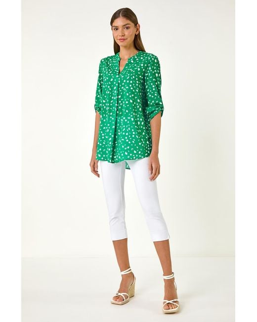 Roman Green Abstract Spot Print V-Neck Tunic Top