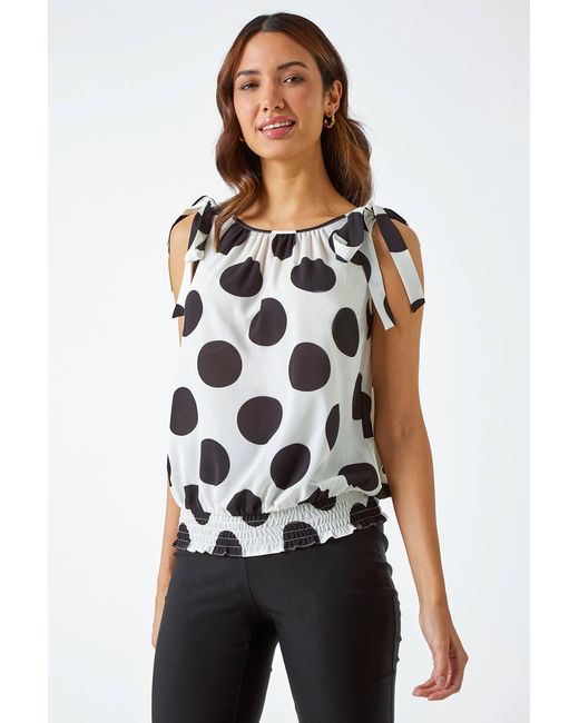 Roman Black Spot Bow Detail Blouson Top