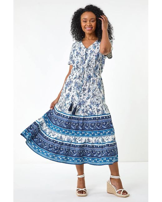 Roman Petite Blue Paisley Print Midi Dress