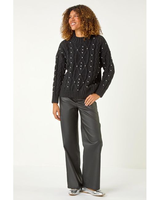 Roman Black Diamante Cable Knit Jumper