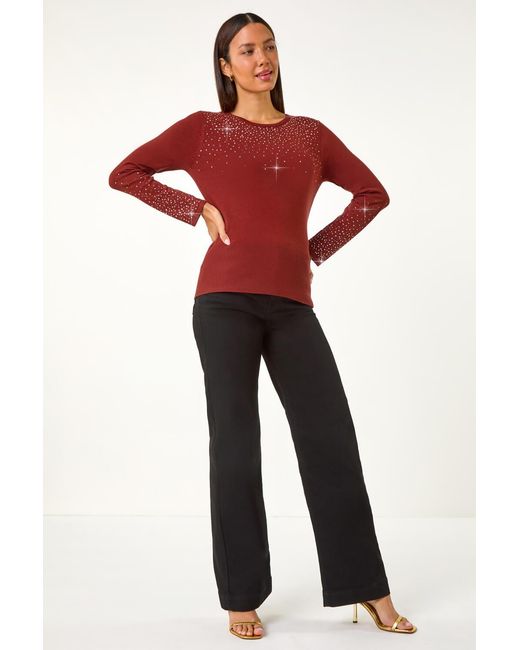 Roman Red Hotfix Embellished Sleeve Knit Jumper
