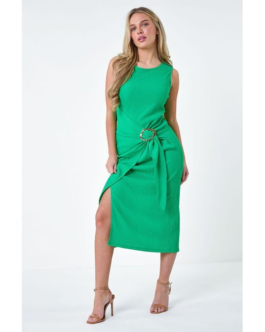 Roman Green Petite Textured Buckle Wrap Dress