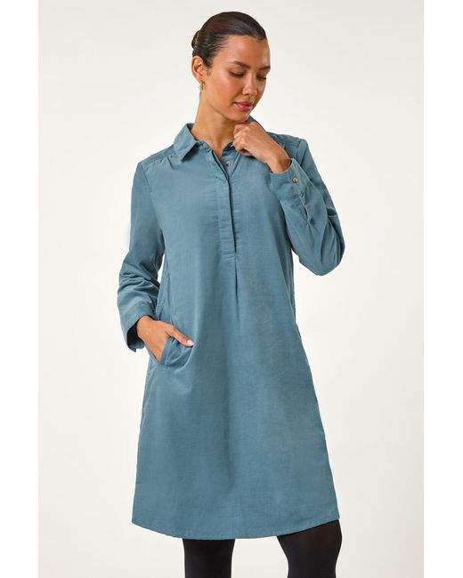 Roman Blue Corduroy Tunic Shirt Dress