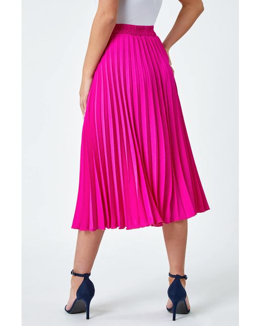 Roman Pink Petite Pleated Stretch Midi Skirt