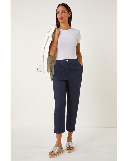Roman Blue Cotton Stretch Cropped Trouser