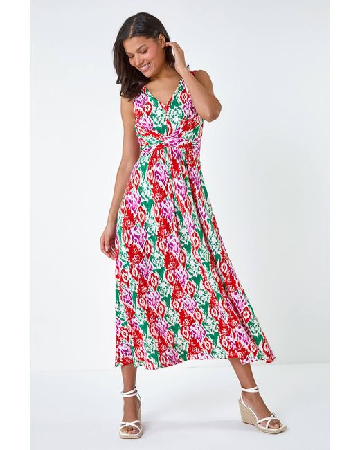 Lilly-and-Hope Red Aztec Print Twist Waist Midi Dress