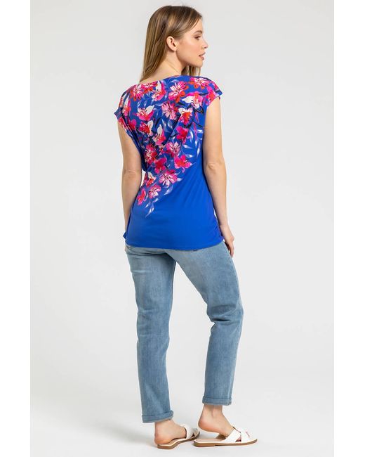 Roman Petite Blue Floral Print Knot Detail Top