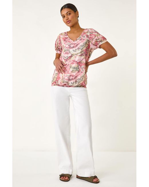 Roman Red Animal Print Burnout Blouson Top