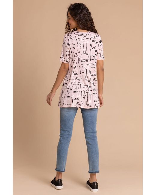 Roman Pink Abstract Pocket Stretch Swing Tunic Top