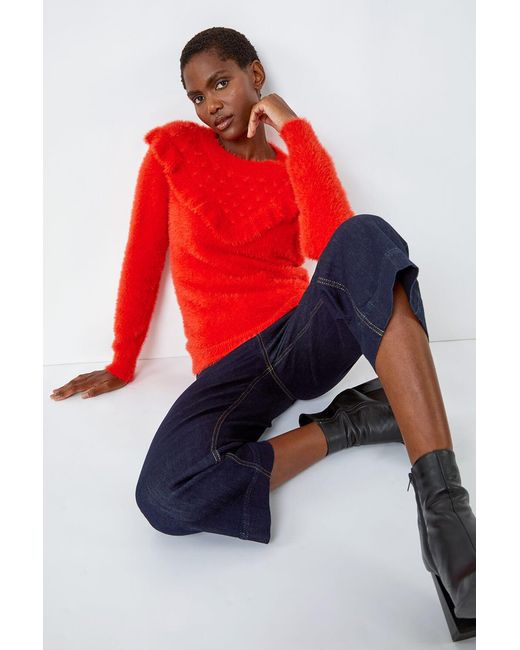 Roman Red Fluffy Frill Detail Longline Jumper