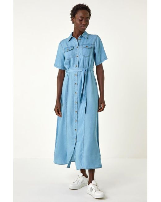 Roman Blue Button Through Midi Dress