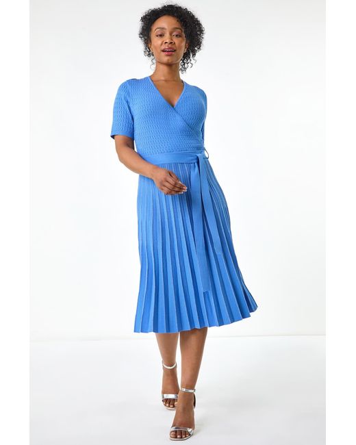 Roman Petite Blue Wrap Knitted Dress