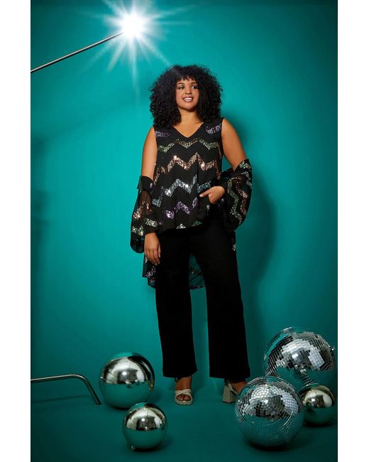 Roman Curve Black Sequin Zig Zag Cami Top