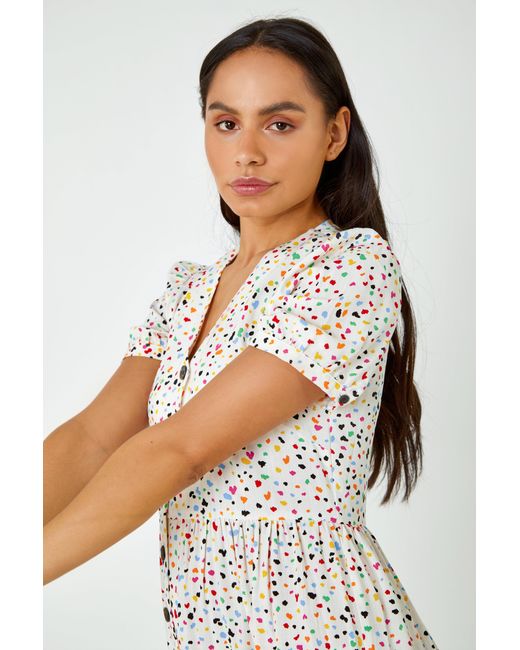 D.u.s.k Purple Ditsy Spot Print Button Down Dress