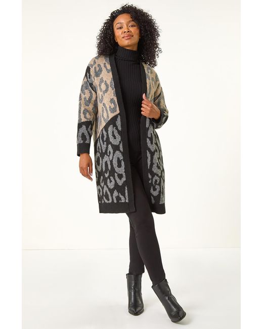 Roman Petite Black Animal Print Contrast Cardigan