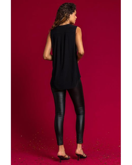 Roman Metallic Pintuck Detail Sequin Shimmer Top
