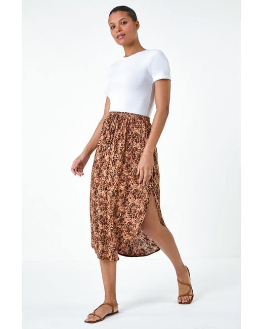 Lilly-and-Hope White Abstract Print Split Midi Skirt