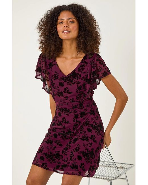 D.u.s.k Purple Floral Print Angel Sleeve Mini Dress