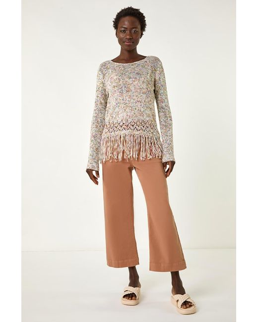 Roman Natural Light Weight Fringe Hem Knit Jumper
